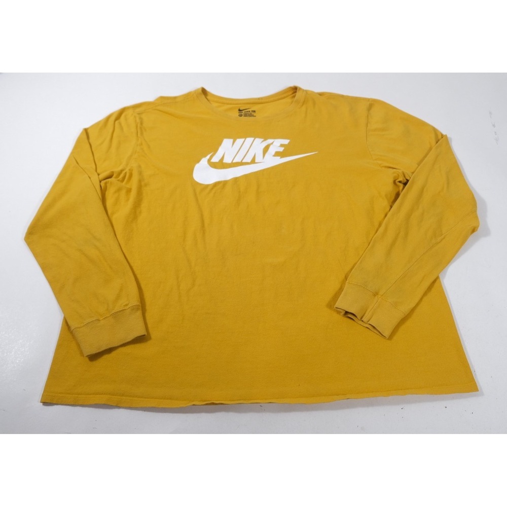 Nike Shirt Mens XXL Yellow Graphic Tee Athletic Cut Long Sleeve Swoosh Logo